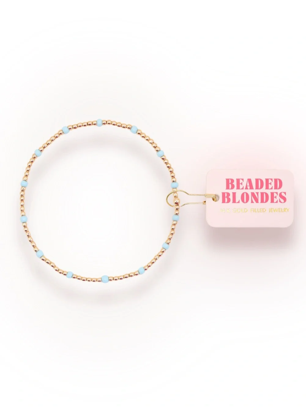 Beaded Blondes Petite 6.25 inch Powder Blue Dainty Poppi Gold Bracelet